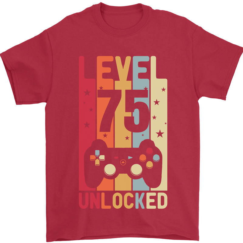 75th Birthday 75 Year Old Level Up Gamming Mens T-Shirt 100% Cotton Red