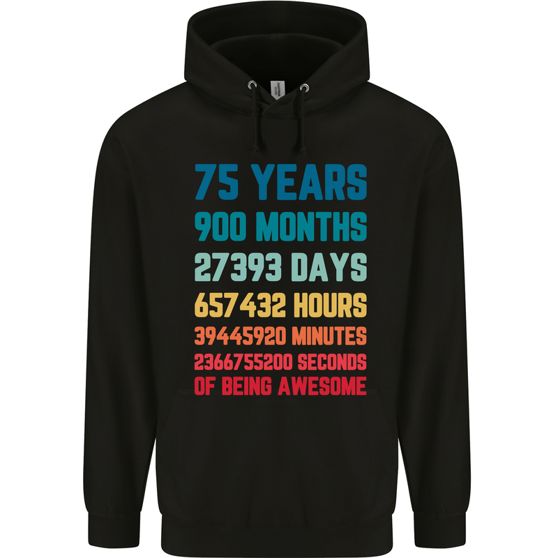75th Birthday 75 Year Old Mens 80% Cotton Hoodie Black