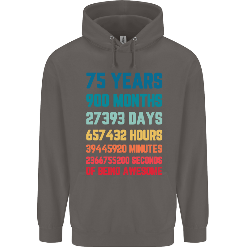 75th Birthday 75 Year Old Mens 80% Cotton Hoodie Charcoal