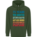 75th Birthday 75 Year Old Mens 80% Cotton Hoodie Forest Green