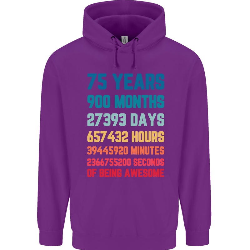 75th Birthday 75 Year Old Mens 80% Cotton Hoodie Purple