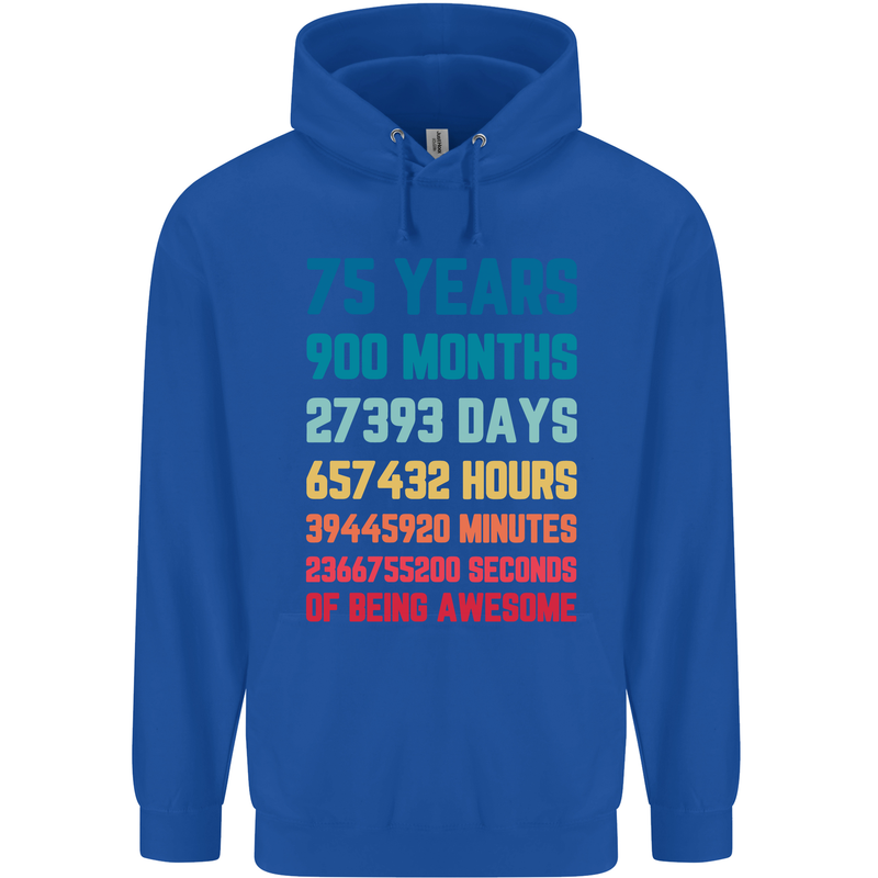 75th Birthday 75 Year Old Mens 80% Cotton Hoodie Royal Blue