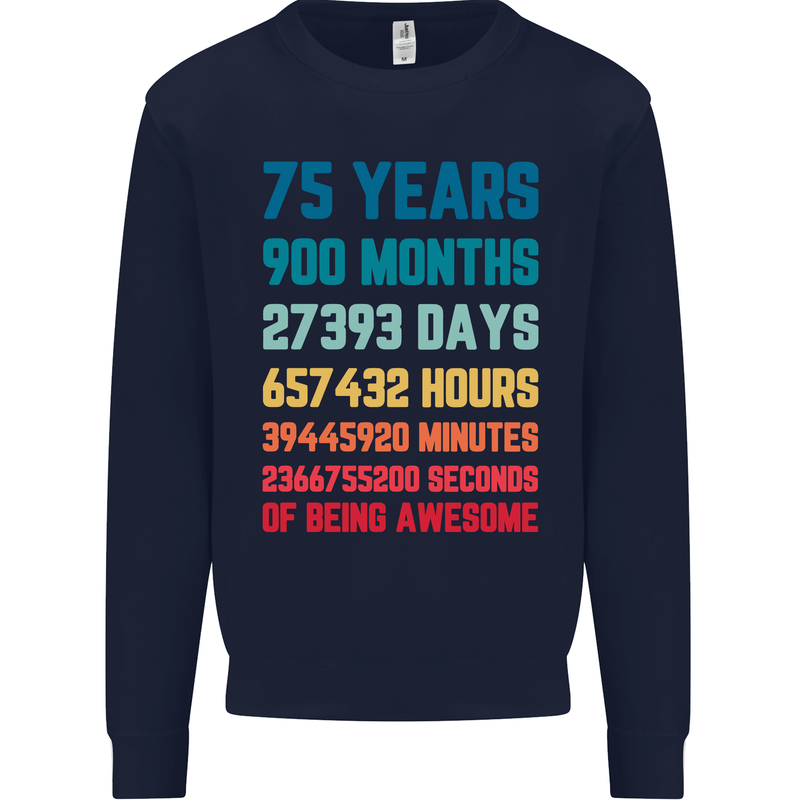 75th Birthday 75 Year Old Mens Sweatshirt Jumper Navy Blue