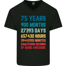 75th Birthday 75 Year Old Mens V-Neck Cotton T-Shirt Black