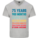 75th Birthday 75 Year Old Mens V-Neck Cotton T-Shirt Sports Grey