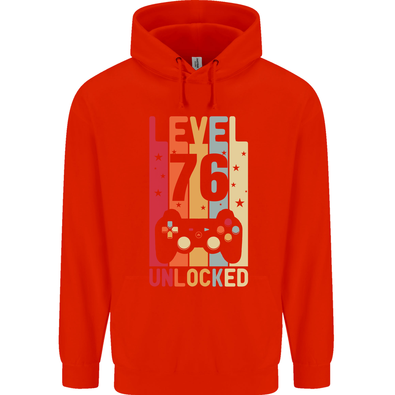 76th Birthday 76 Year Old Level Up Gamming Mens 80% Cotton Hoodie Bright Red