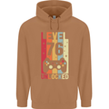 76th Birthday 76 Year Old Level Up Gamming Mens 80% Cotton Hoodie Caramel Latte