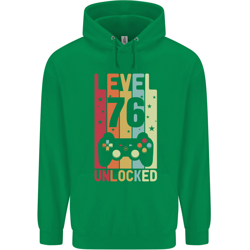 76th Birthday 76 Year Old Level Up Gamming Mens 80% Cotton Hoodie Irish Green