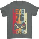 76th Birthday 76 Year Old Level Up Gamming Mens T-Shirt 100% Cotton Charcoal