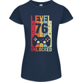 76th Birthday 76 Year Old Level Up Gamming Womens Petite Cut T-Shirt Navy Blue