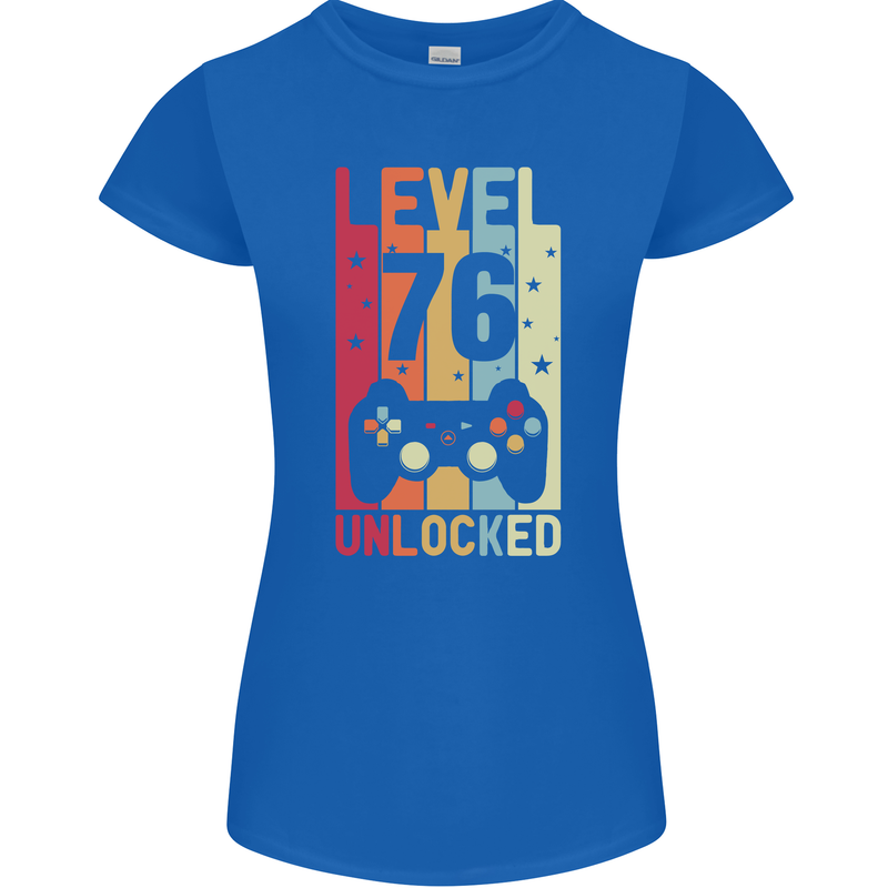 76th Birthday 76 Year Old Level Up Gamming Womens Petite Cut T-Shirt Royal Blue