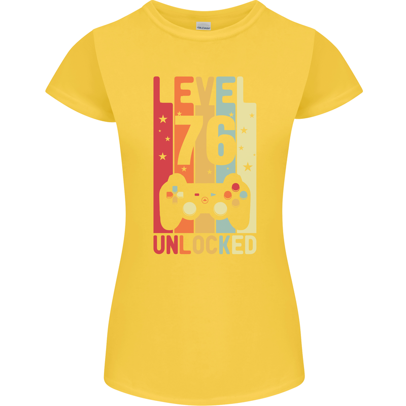76th Birthday 76 Year Old Level Up Gamming Womens Petite Cut T-Shirt Yellow
