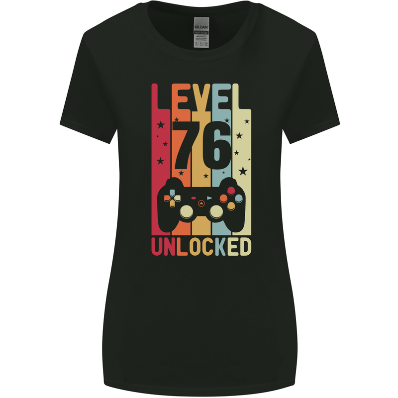 76th Birthday 76 Year Old Level Up Gamming Womens Wider Cut T-Shirt Black