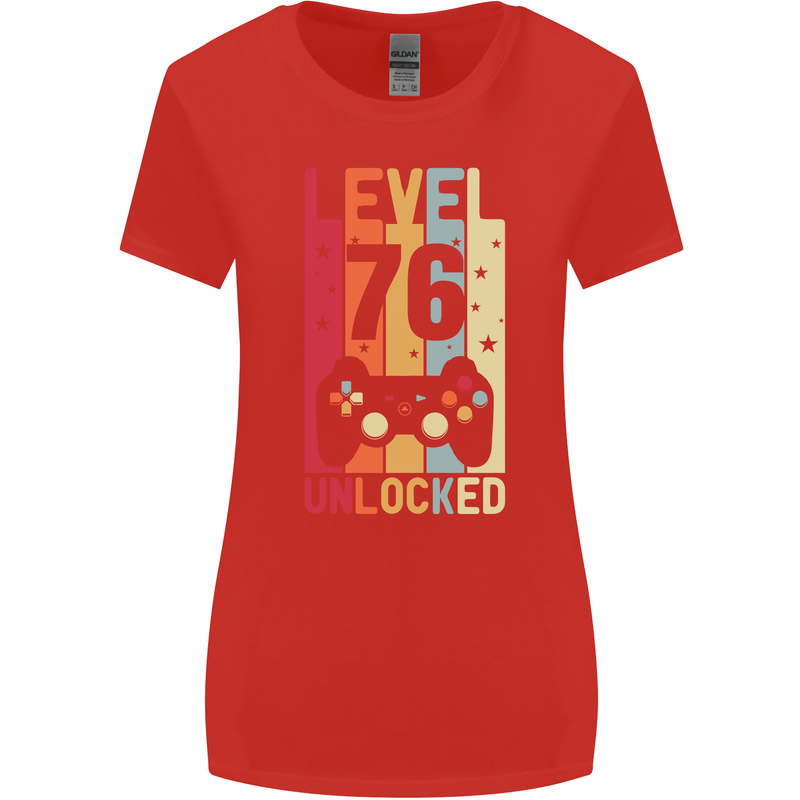 76th Birthday 76 Year Old Level Up Gamming Womens Wider Cut T-Shirt Red