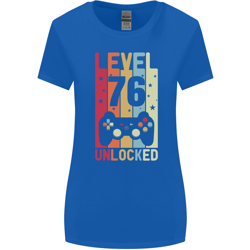 76th Birthday 76 Year Old Level Up Gamming Womens Wider Cut T-Shirt Royal Blue