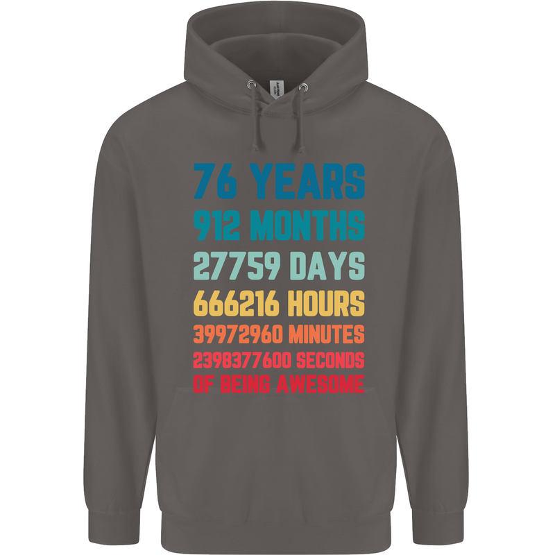 76th Birthday 76 Year Old Mens 80% Cotton Hoodie Charcoal