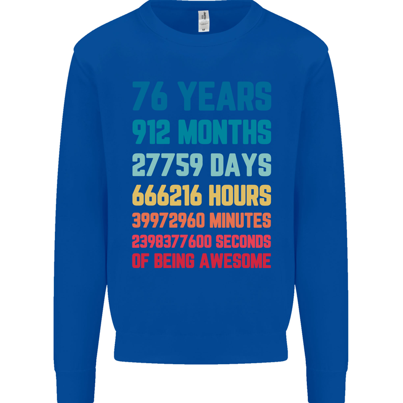 76th Birthday 76 Year Old Mens Sweatshirt Jumper Royal Blue