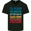 76th Birthday 76 Year Old Mens V-Neck Cotton T-Shirt Black