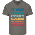 76th Birthday 76 Year Old Mens V-Neck Cotton T-Shirt Charcoal