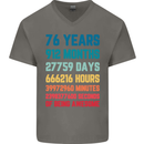 76th Birthday 76 Year Old Mens V-Neck Cotton T-Shirt Charcoal