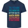 76th Birthday 76 Year Old Mens V-Neck Cotton T-Shirt Navy Blue