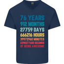 76th Birthday 76 Year Old Mens V-Neck Cotton T-Shirt Navy Blue