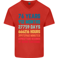 76th Birthday 76 Year Old Mens V-Neck Cotton T-Shirt Red