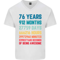 76th Birthday 76 Year Old Mens V-Neck Cotton T-Shirt White