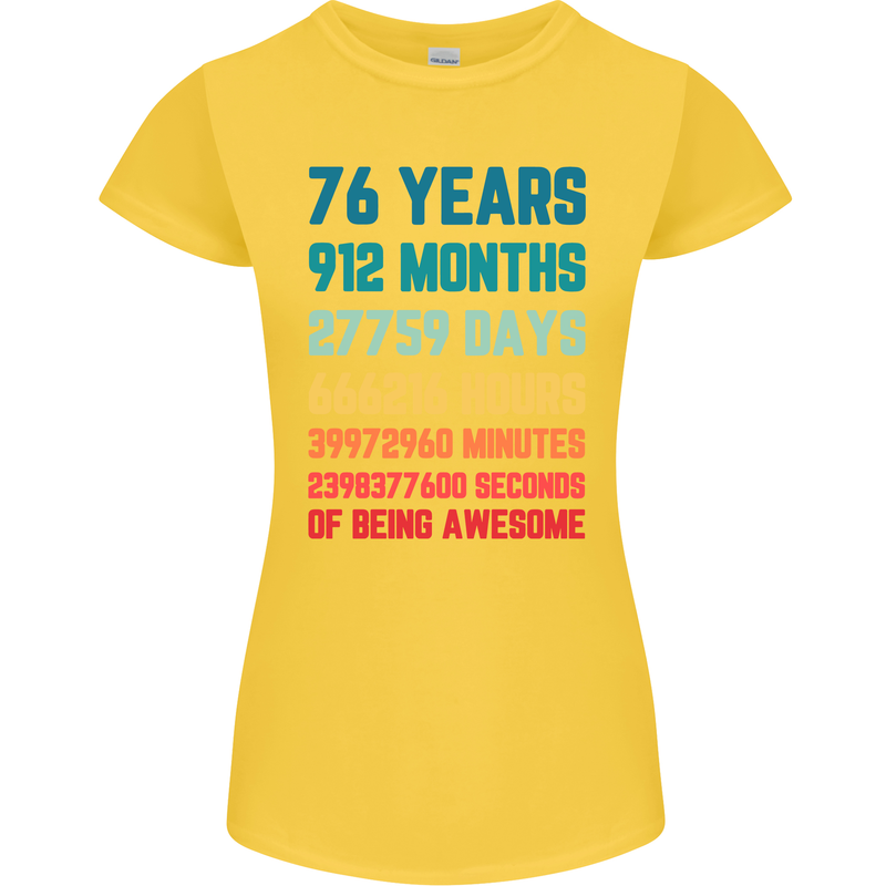 76th Birthday 76 Year Old Womens Petite Cut T-Shirt Yellow