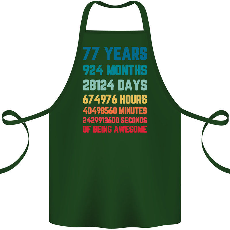 77th Birthday 77 Year Old Cotton Apron 100% Organic Forest Green