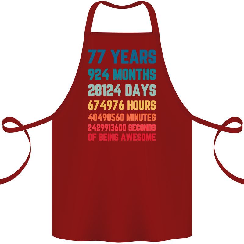 77th Birthday 77 Year Old Cotton Apron 100% Organic Maroon