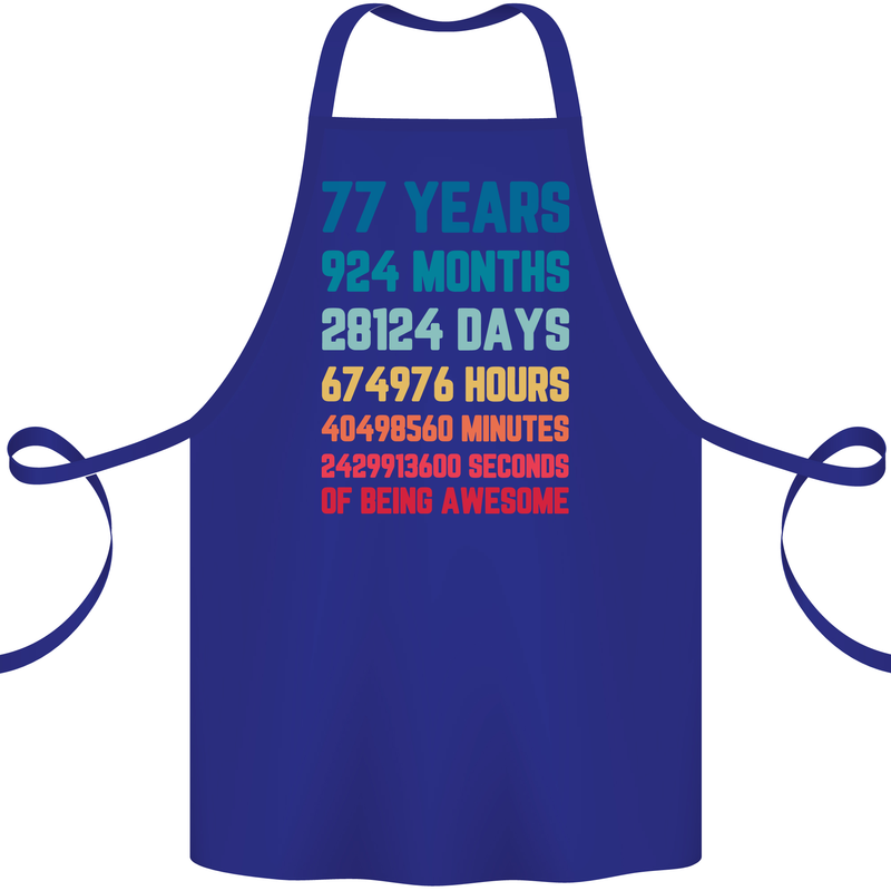 77th Birthday 77 Year Old Cotton Apron 100% Organic Royal Blue