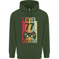 77th Birthday 77 Year Old Level Up Gamming Mens 80% Cotton Hoodie Forest Green