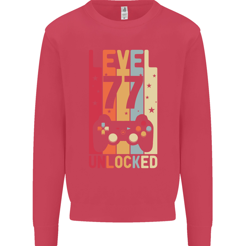 77th Birthday 77 Year Old Level Up Gamming Mens Sweatshirt Jumper Heliconia