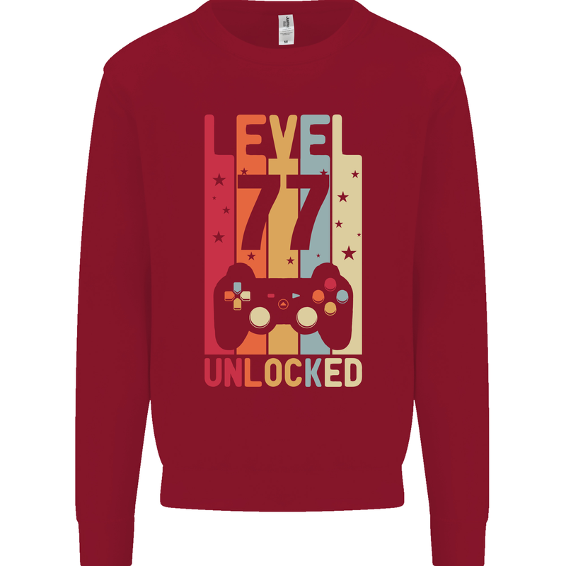 77th Birthday 77 Year Old Level Up Gamming Mens Sweatshirt Jumper Red