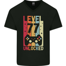 77th Birthday 77 Year Old Level Up Gamming Mens V-Neck Cotton T-Shirt Black