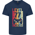 77th Birthday 77 Year Old Level Up Gamming Mens V-Neck Cotton T-Shirt Navy Blue