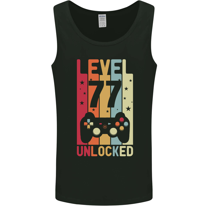77th Birthday 77 Year Old Level Up Gamming Mens Vest Tank Top Black
