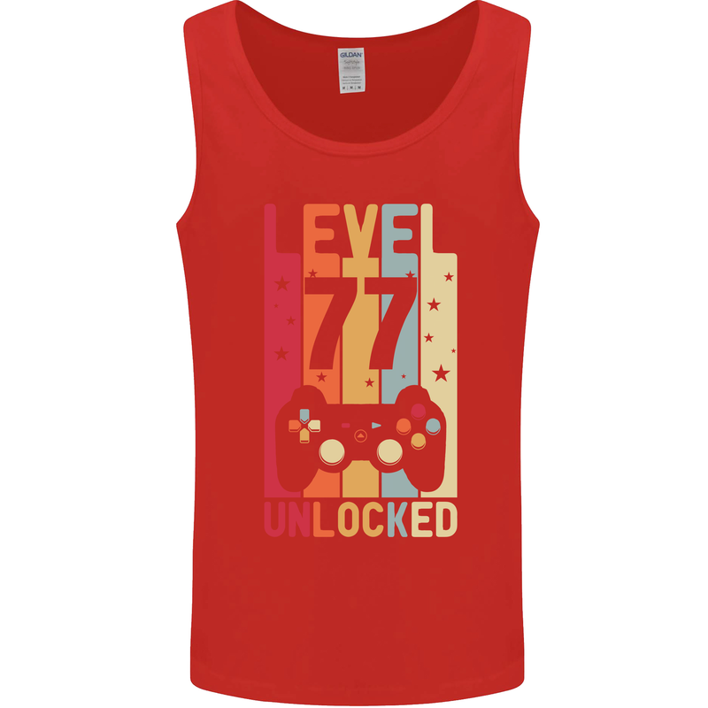77th Birthday 77 Year Old Level Up Gamming Mens Vest Tank Top Red