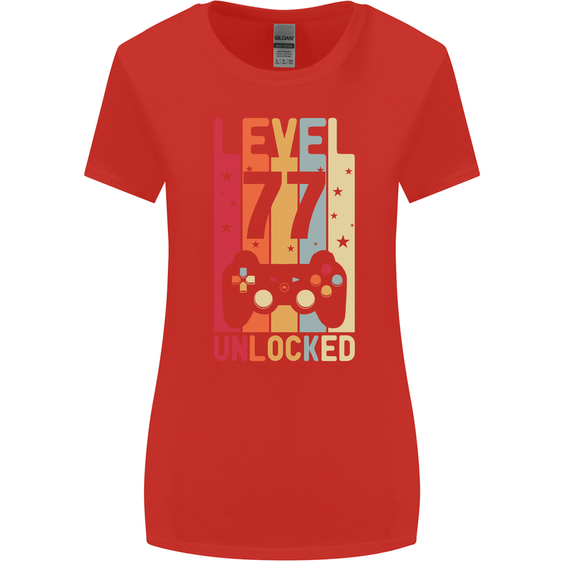 77th Birthday 77 Year Old Level Up Gamming Womens Wider Cut T-Shirt Red
