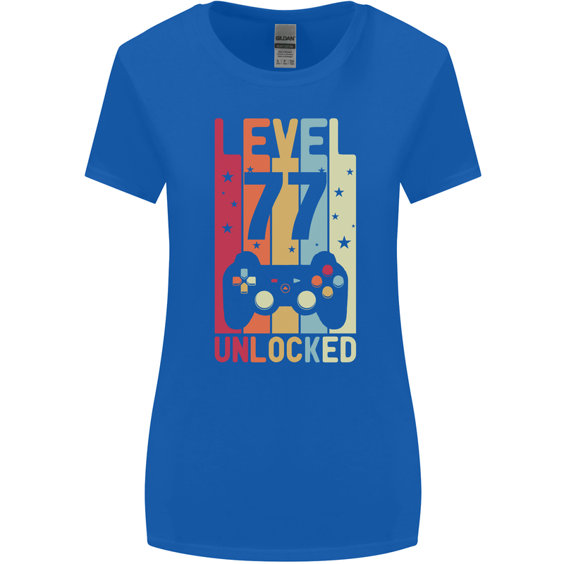 77th Birthday 77 Year Old Level Up Gamming Womens Wider Cut T-Shirt Royal Blue