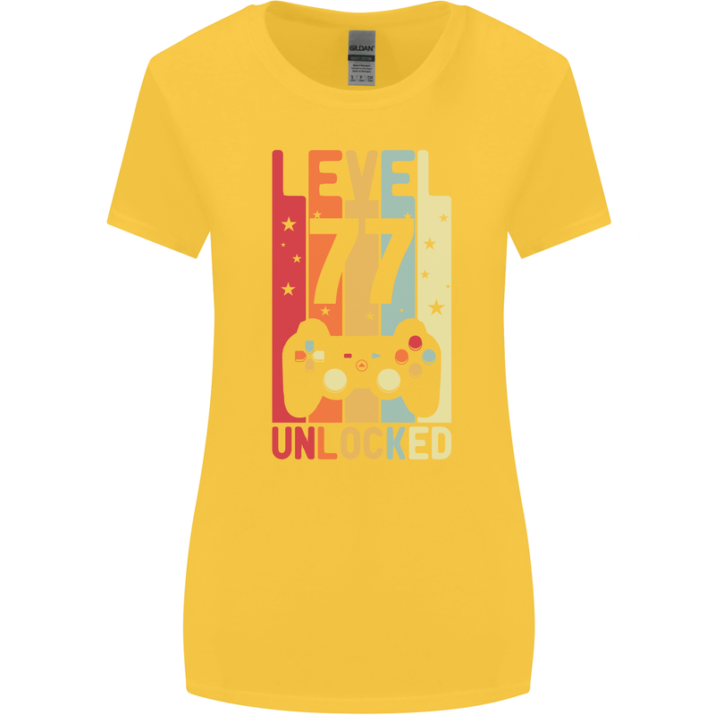 77th Birthday 77 Year Old Level Up Gamming Womens Wider Cut T-Shirt Yellow