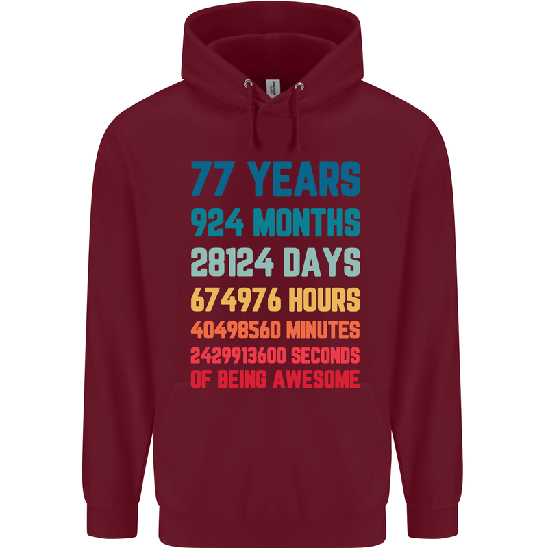 77th Birthday 77 Year Old Mens 80% Cotton Hoodie Maroon
