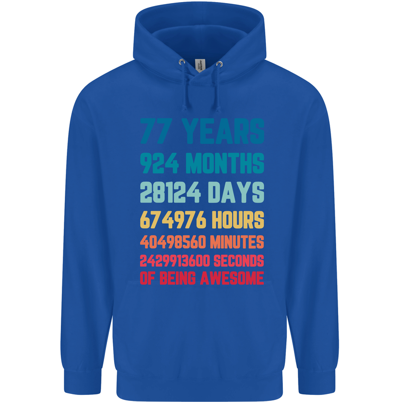 77th Birthday 77 Year Old Mens 80% Cotton Hoodie Royal Blue