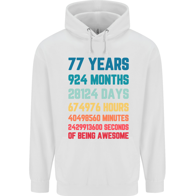77th Birthday 77 Year Old Mens 80% Cotton Hoodie White