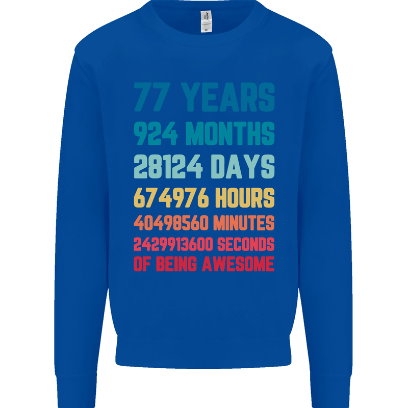 77th Birthday 77 Year Old Mens Sweatshirt Jumper Royal Blue