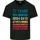 77th Birthday 77 Year Old Mens V-Neck Cotton T-Shirt Black