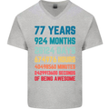 77th Birthday 77 Year Old Mens V-Neck Cotton T-Shirt Sports Grey
