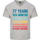 77th Birthday 77 Year Old Mens V-Neck Cotton T-Shirt Sports Grey