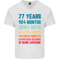 77th Birthday 77 Year Old Mens V-Neck Cotton T-Shirt White